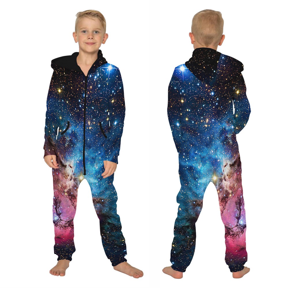 Blue Galaxy Onesie Hooded Jumpsuit 3D Zip Up Sweatshirt Jumpsuit For ...